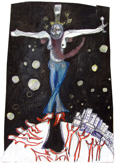 Jesus Christ Superpunk Kruzifix Zeichnung