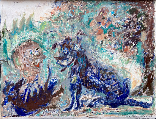 blaue Hunde Ölskizze